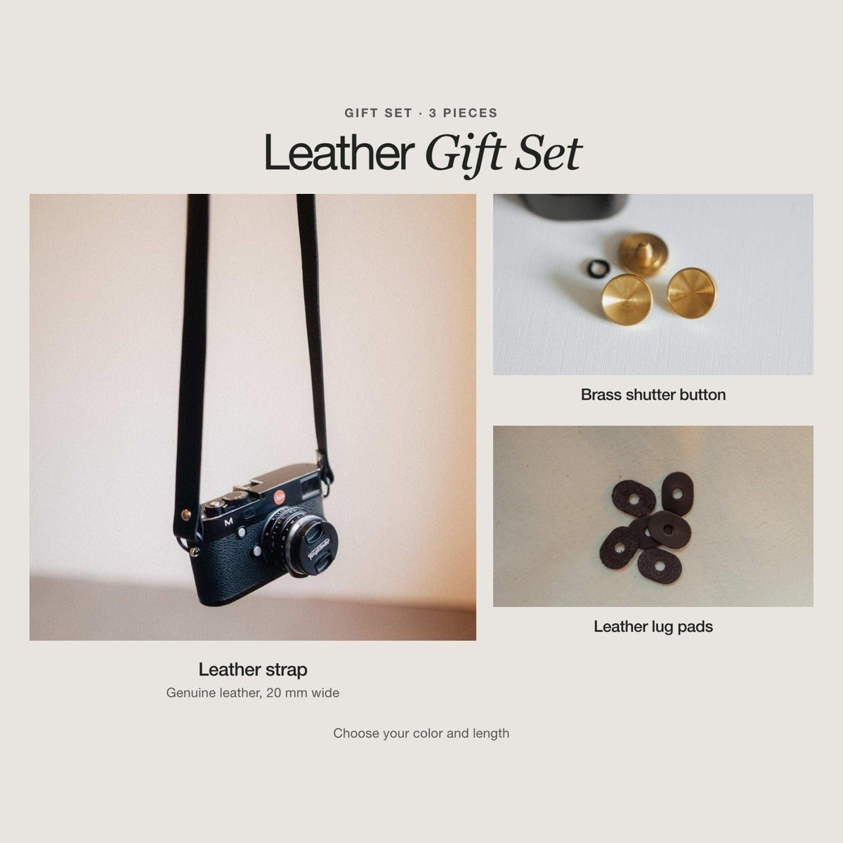Geschenk-Set Leder: Ledergurt, Messing-Auslöser und Schutzpads - strapnstyles