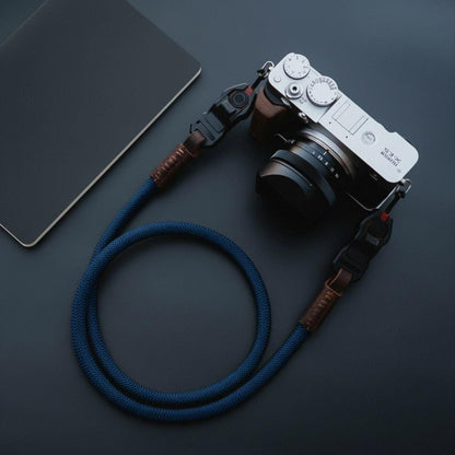 Kameragurt aus Seil und Leder in Navy Blau strapnstyles