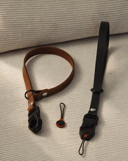 Leder Handschlaufe Quick Release Pro in Schwarz strapnstyles