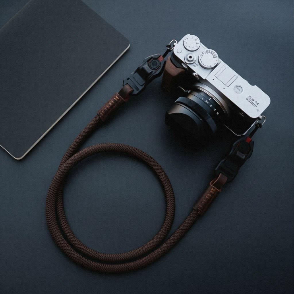Kameragurt aus Seil und Leder in Braun strapnstyles