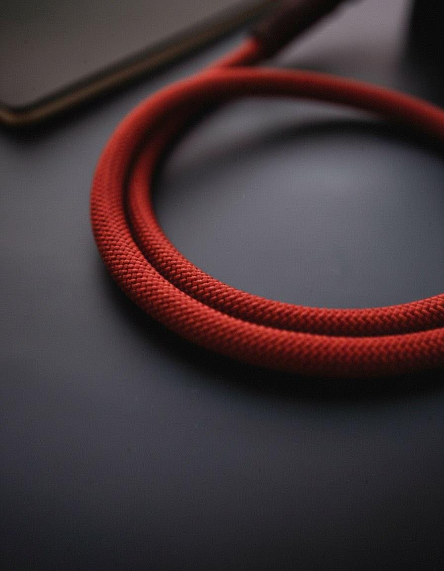 Kameragurt aus Seil und Leder in Rot strapnstyles