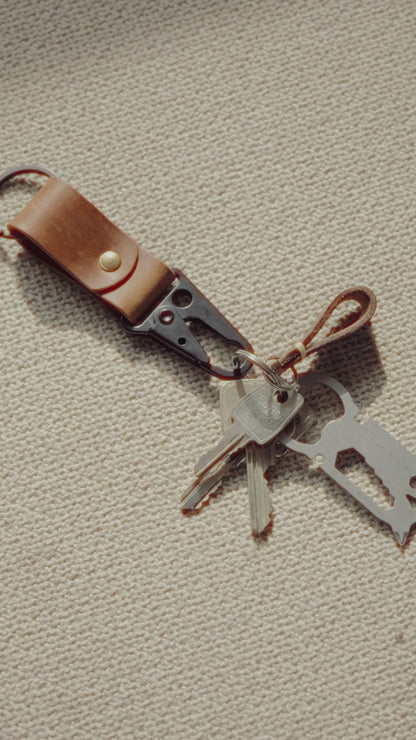Leather keychain with tactical carabiner